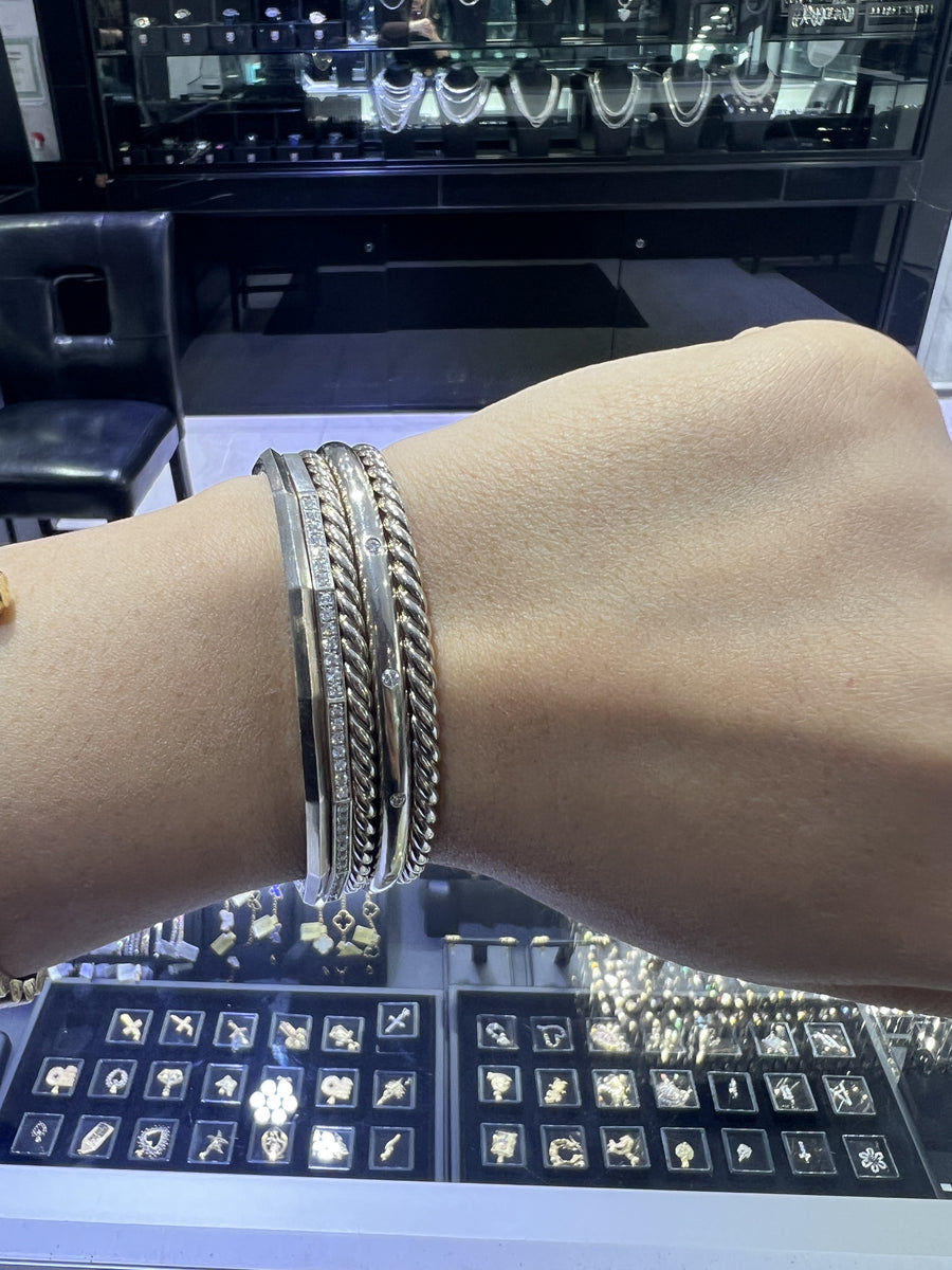 Authentic David Yurman Stax 5 Row Diamond Cuff Bracelet Sterling