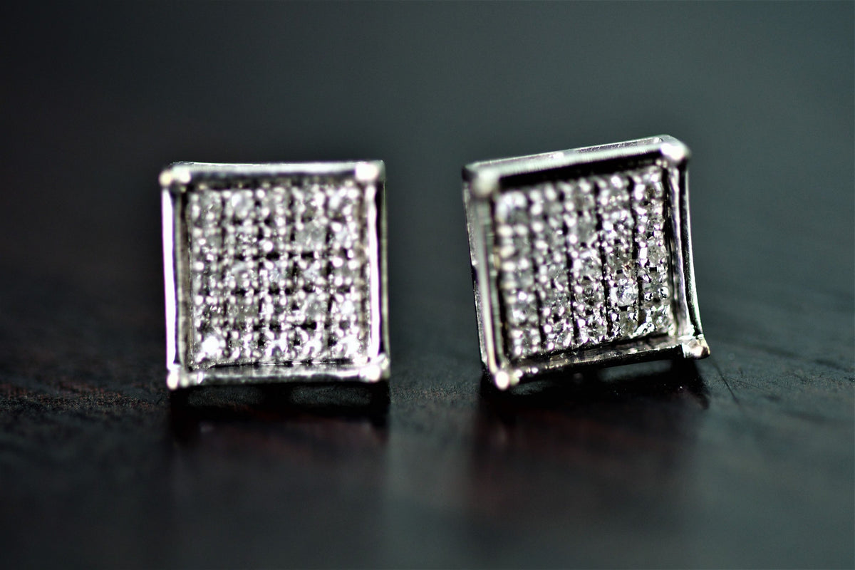 Square Diamond Earrings | Fine Jewelry | 10k White Gold Studs