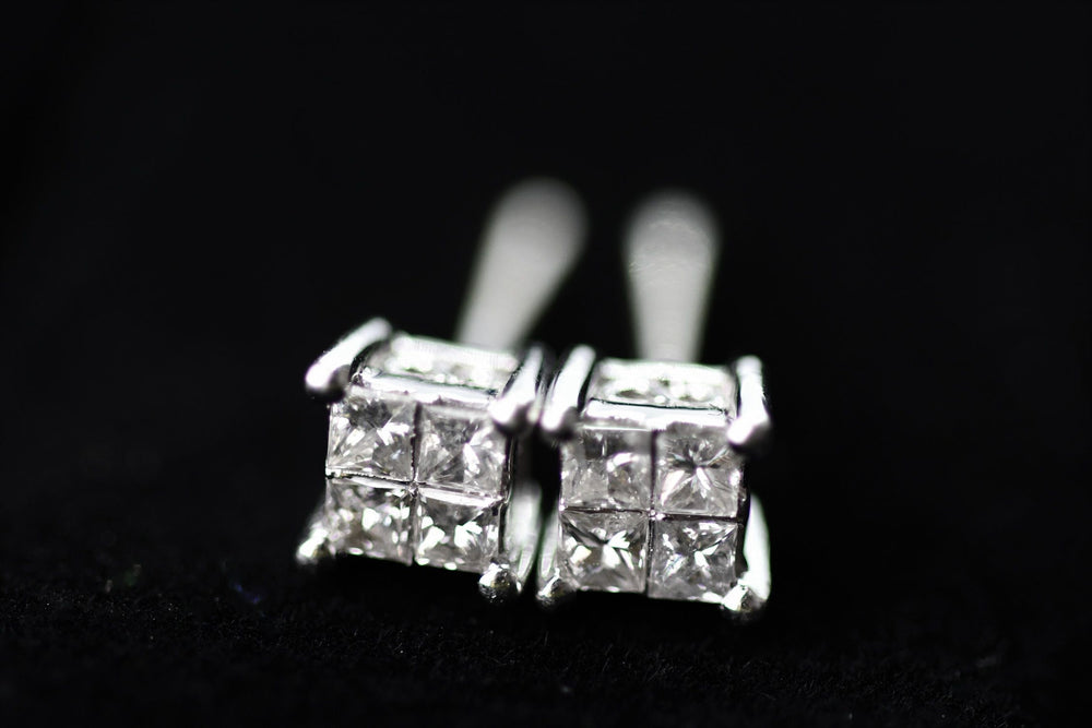 Four diamond square earrings- 1/2ct diamond weight 14k white gold