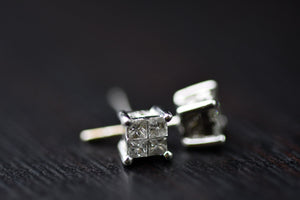 
                  
                    Four diamond square earrings- 1/2ct diamond weight 14k white gold
                  
                