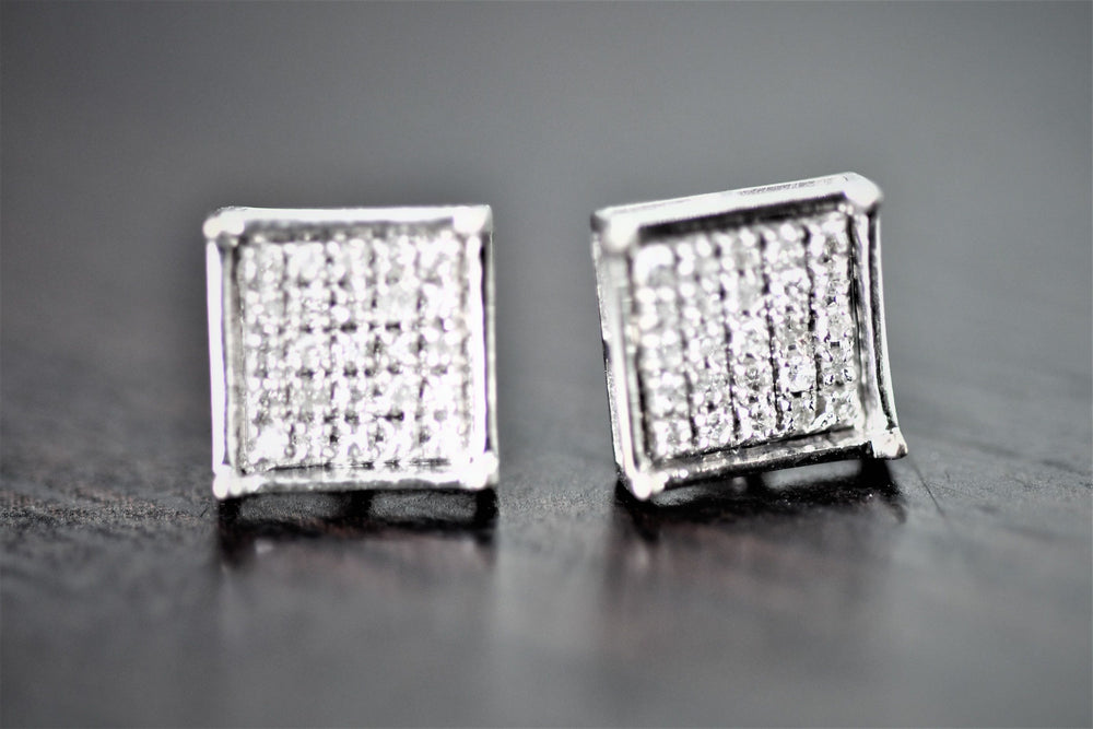 Square cluster diamond earrings - 10k white gold 1/4ct diamond