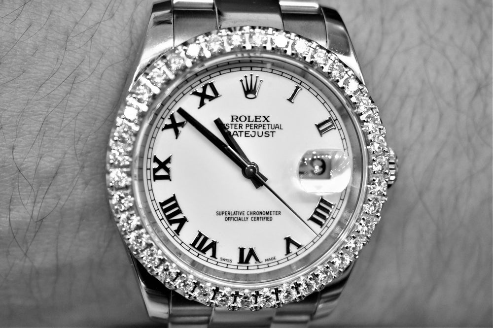 
                  
                    Rolex Oyster Perpetual Datejust with custom made Diamond Bezel Watches Touch of Gold Jewelers Philly 
                  
                