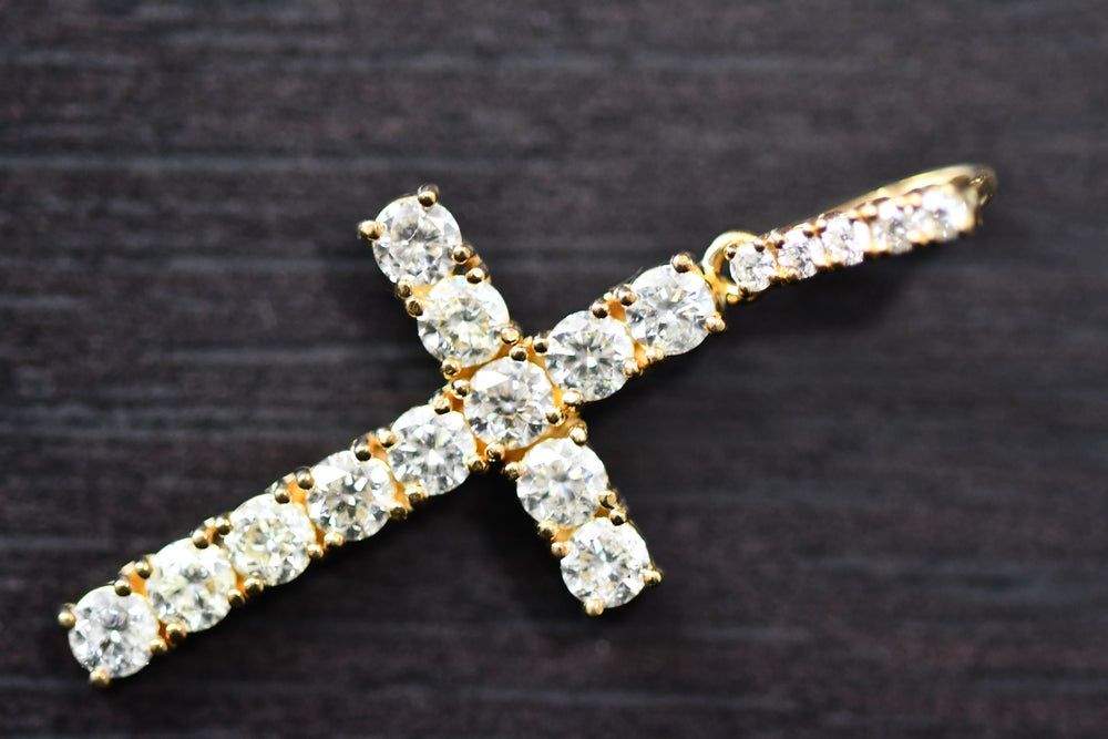 Wide Cross Diamond pendant Yellow gold VS diamond Pendant Touch of Gold Jewelers Philly 
